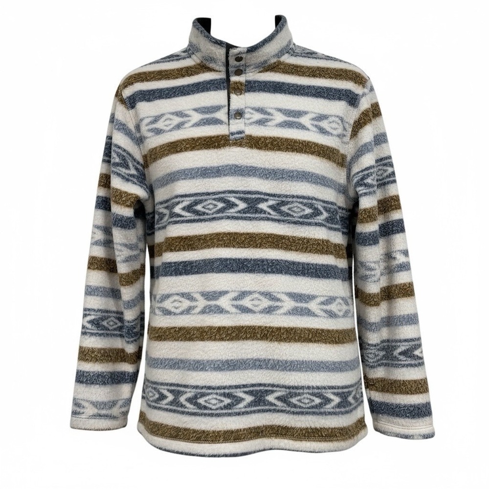 ROWM Fleece Pullover Mens Large Southwestern Striped Aztec‎ Pattern 1/4 Snap Up